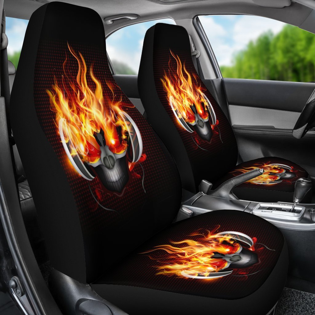 Flaming Skull Headphones Universal Fit Car Seat Covers