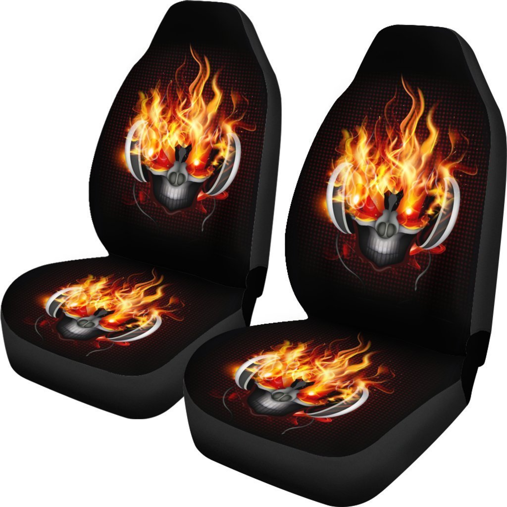 Flaming Skull Headphones Universal Fit Car Seat Covers