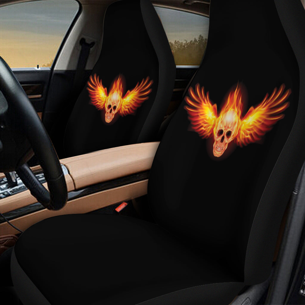Flaming Skull With Fire Wings Print Universal Fit Car Seat Covers