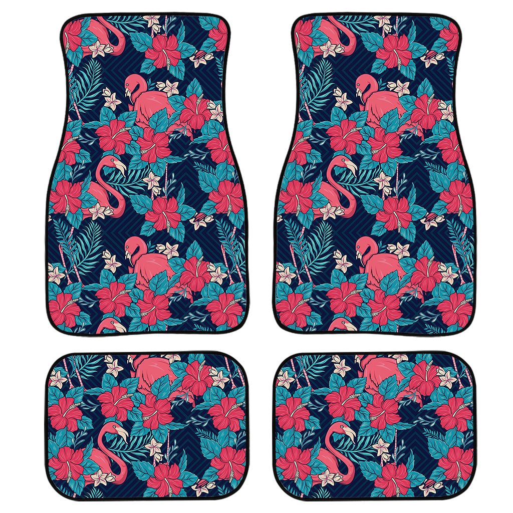 Flamingo And Hawaiian Floral Print Front And Back Car Floor Mats/ Front Car Mat