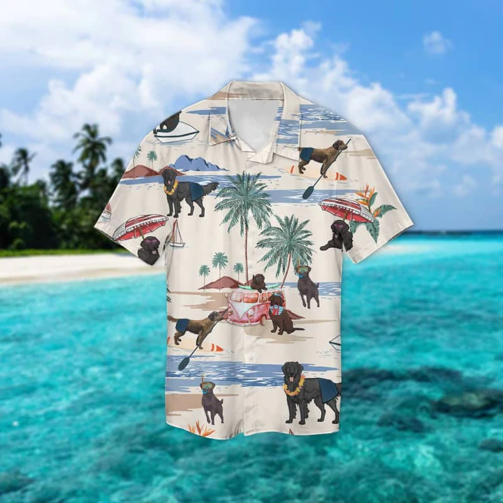 Flat-Coated Retriever Summer Beach Hawaiian Shirt/ Hawaiian Shirts for Men Short Sleeve Aloha Beach Shirt