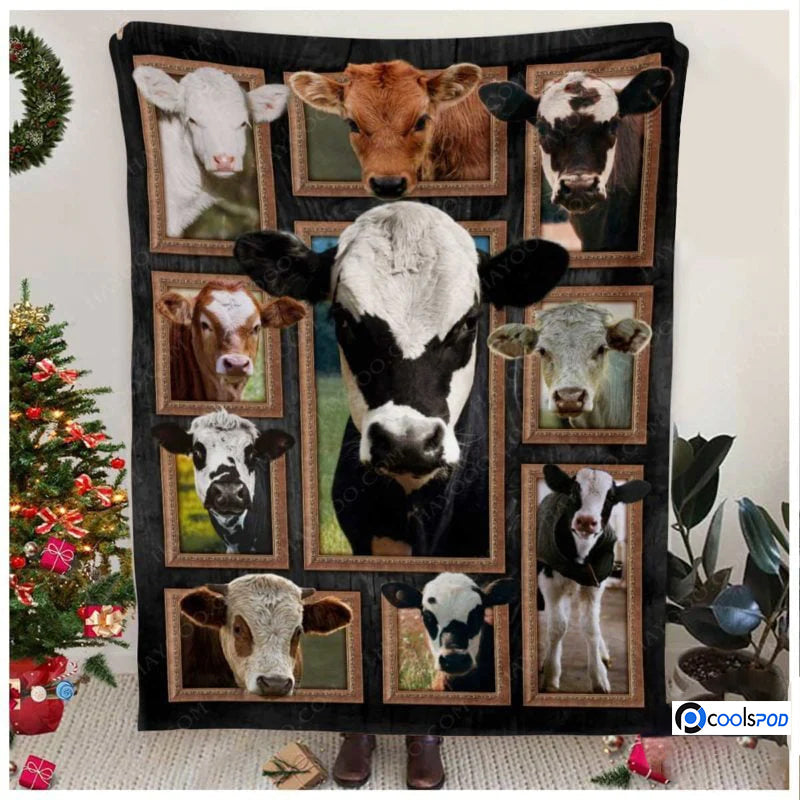 Fleece Blanket Best Gift For Farmers Cute Cows Sherpa Blanket 60 x 80/ Cow Blanket/ Gift For Cow Lover
