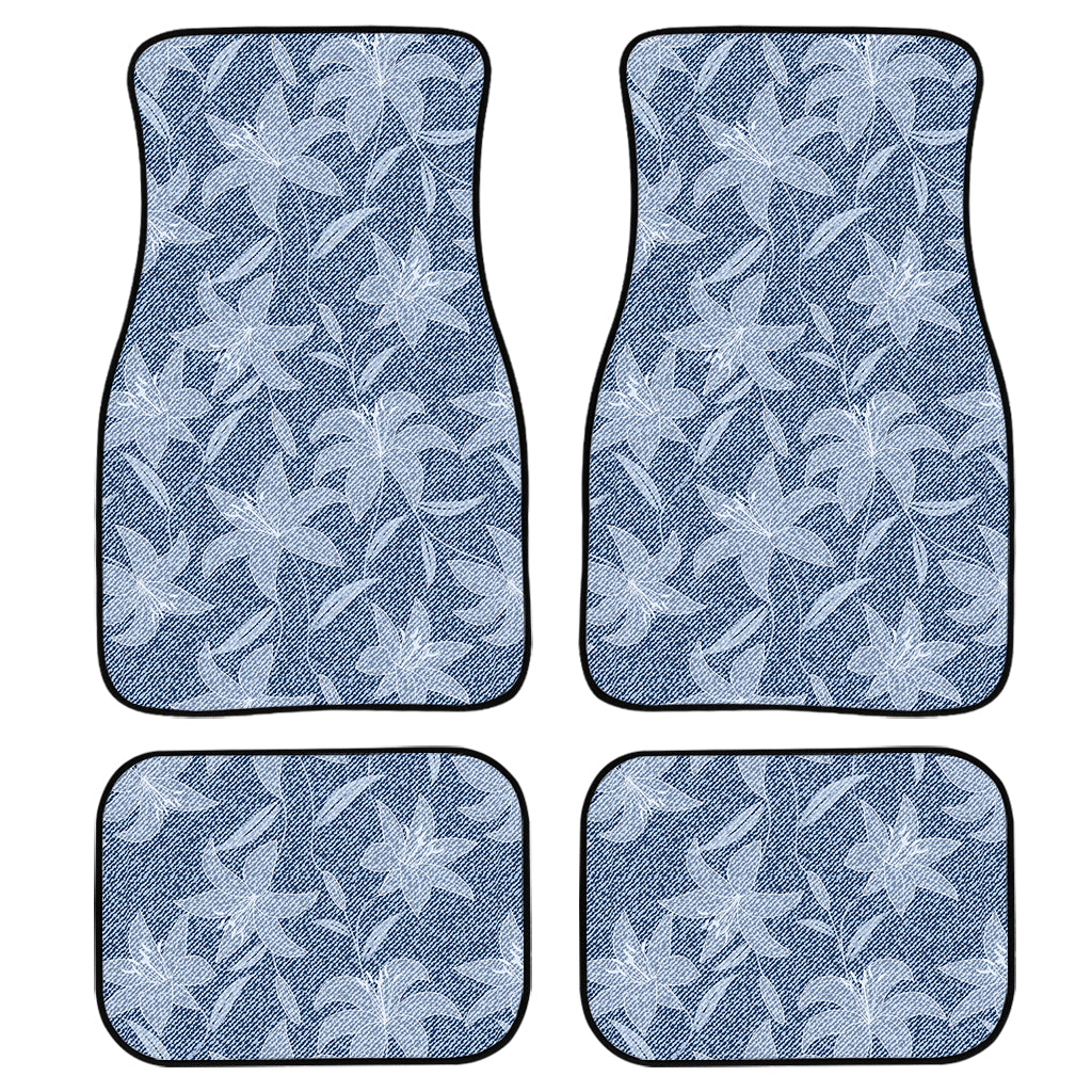 Floral Denim Jeans Pattern Print Front And Back Car Floor Mats/ Front Car Mat