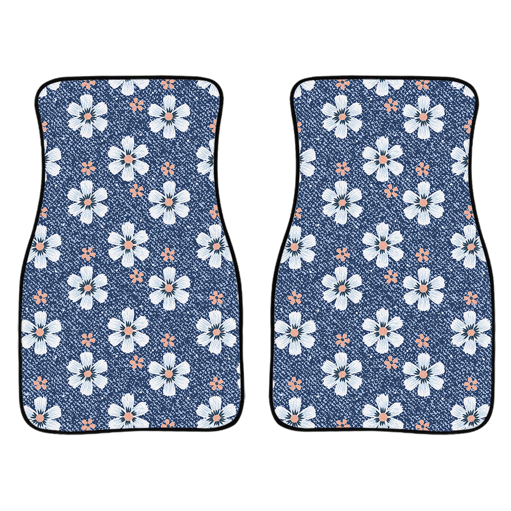 Flower Denim Jeans Pattern Print Front And Back Car Floor Mats/ Front Car Mat