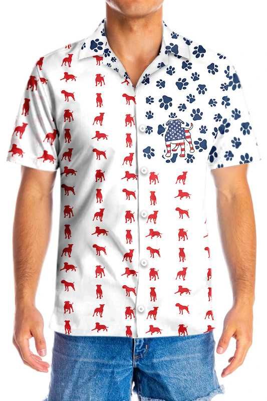Bulldogs American Flag Hawaiian Shirt for Men/ Bulldogs Summer Hawaiian Shirt/ Dog Lover Shirts