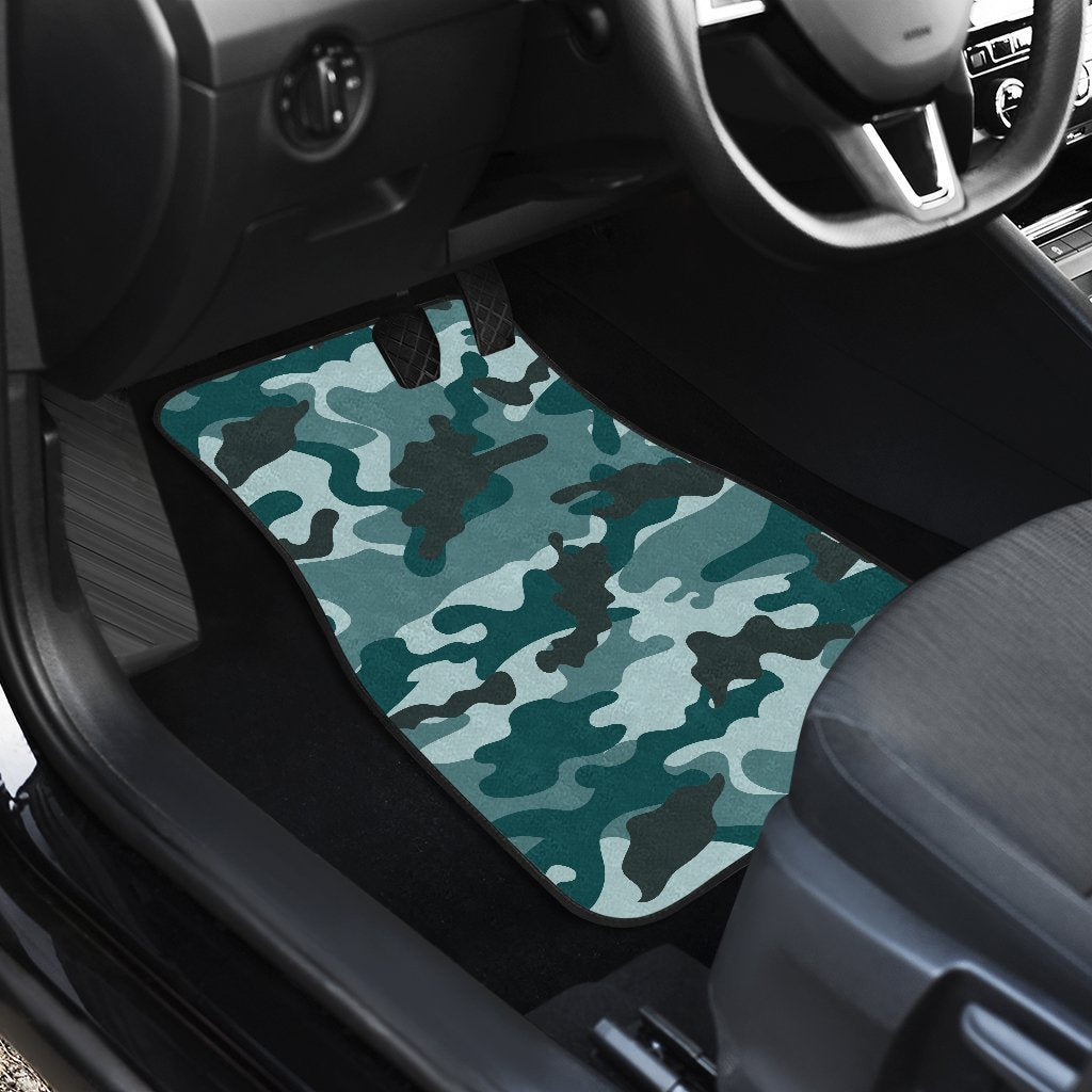 Forest Green Camouflage Print Front And Back Car Floor Mats/ Front Car Mat