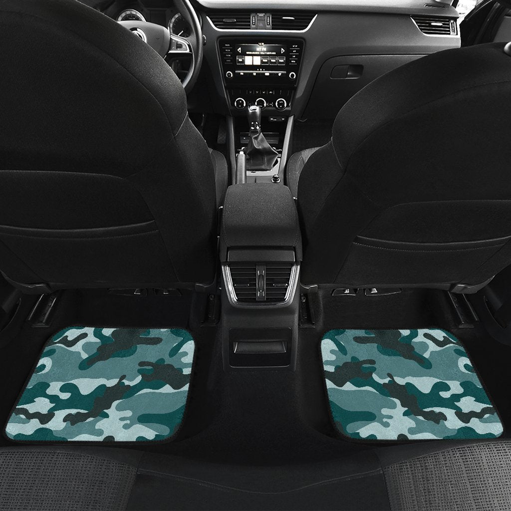 Forest Green Camouflage Print Front And Back Car Floor Mats/ Front Car Mat