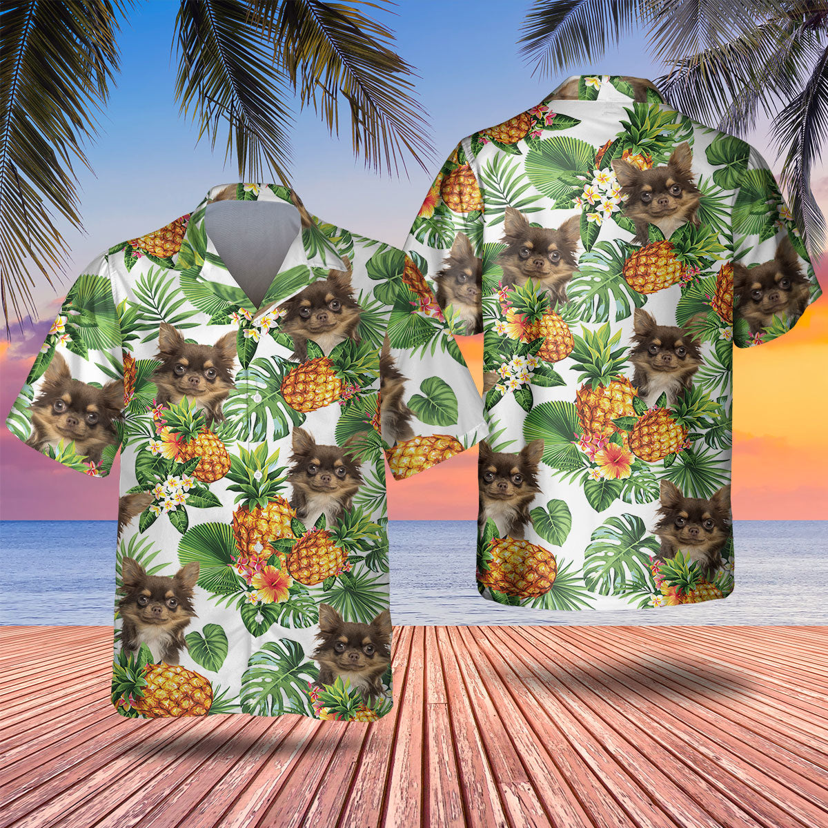 Chihuahua Tropical Pattern Hawaiian Shirt/ Dog lover Hawaiian Shirt/ summer gift for men and women