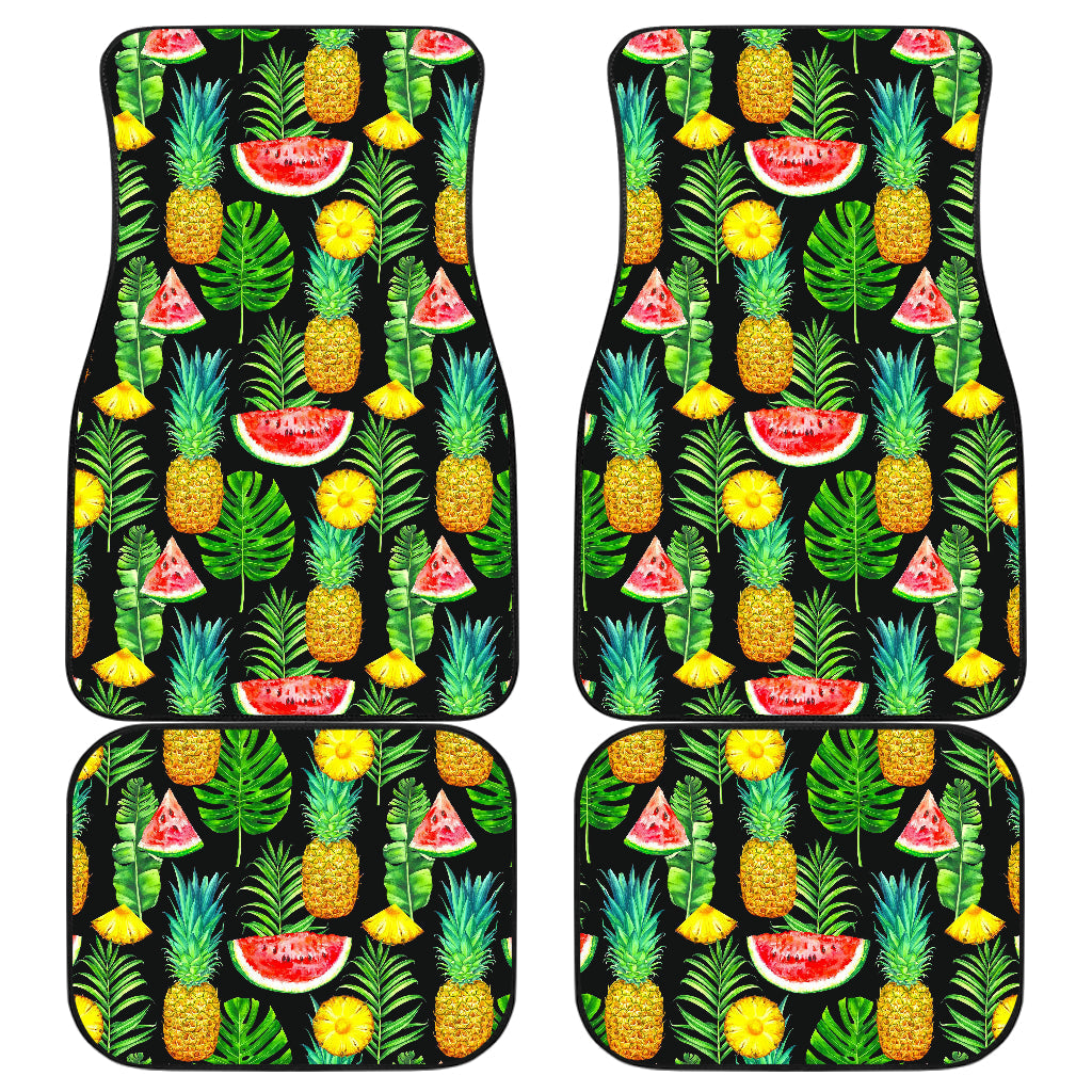 Black Tropical Pineapple Pattern Print Front And Back Car Floor Mats/ Front Car Mat