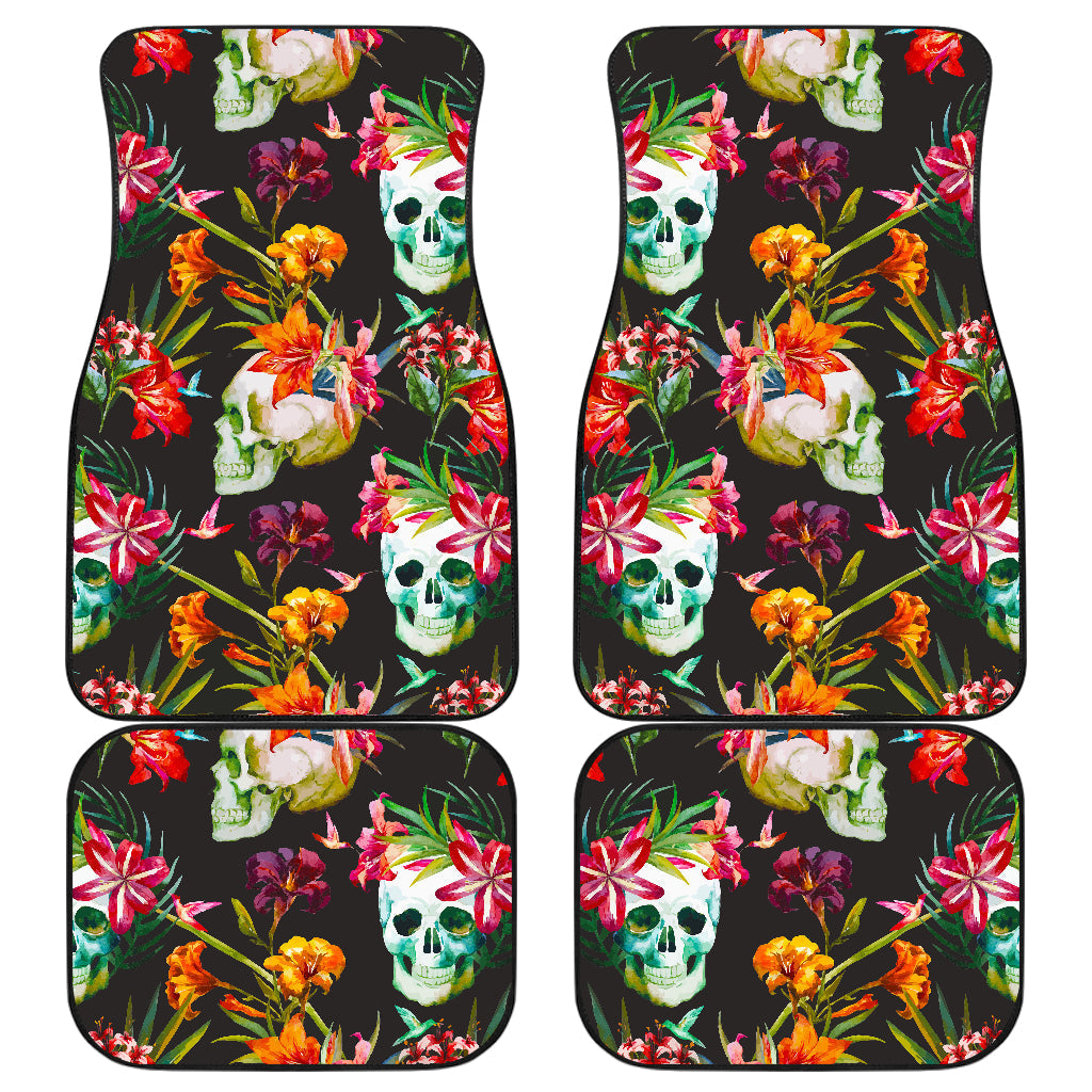Blossom Flowers Skull Pattern Print Front And Back Car Floor Mats/ Front Car Mat