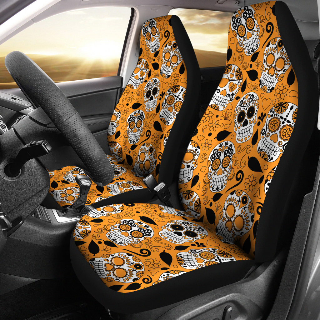 Orange Sugar Skull Universal Fit Car Seat Covers