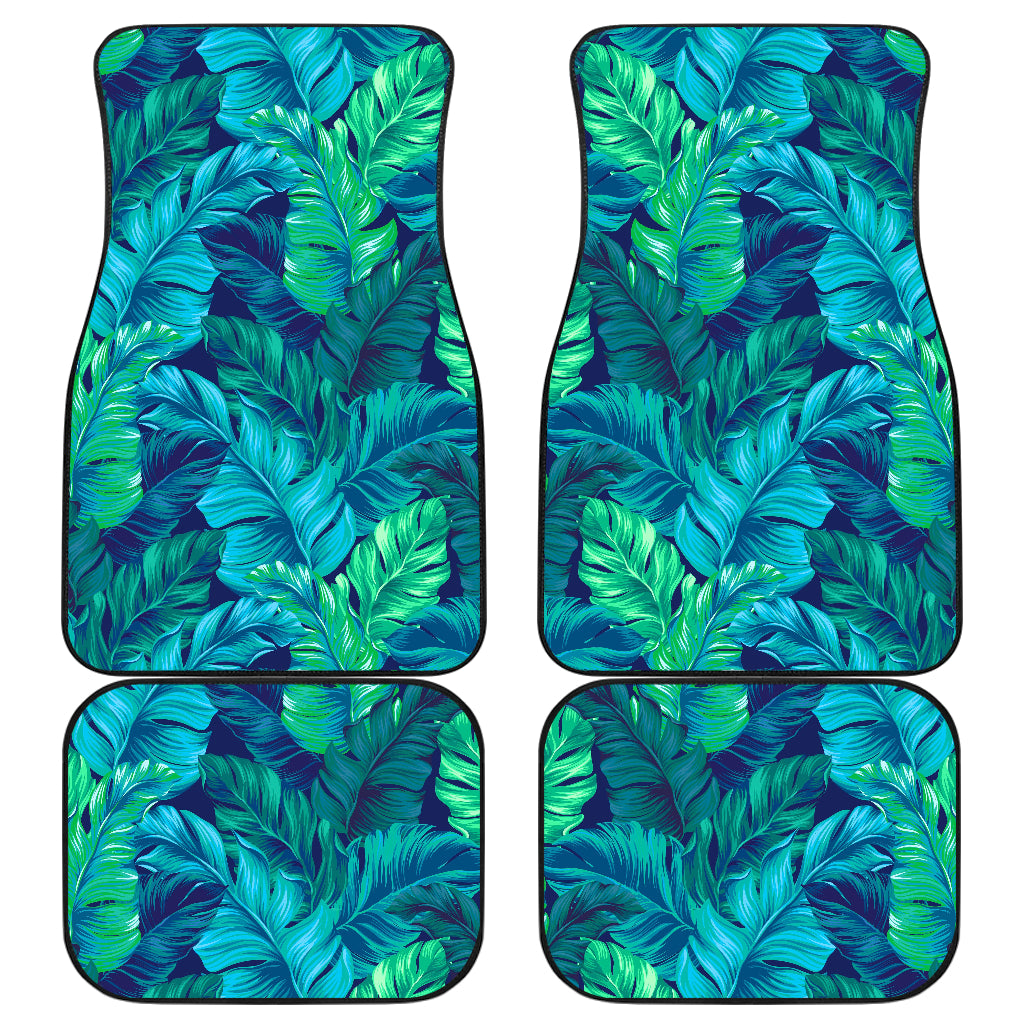 Turquoise Tropical Leaf Pattern Print Front And Back Car Floor Mats/ Front Car Mat