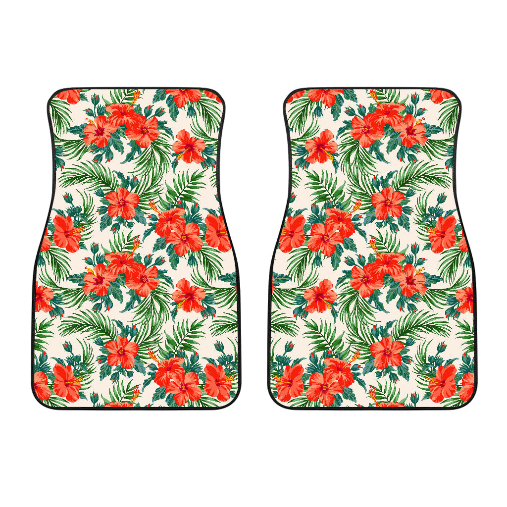 Tropical Hibiscus Blossom Pattern Print Front And Back Car Floor Mats/ Front Car Mat