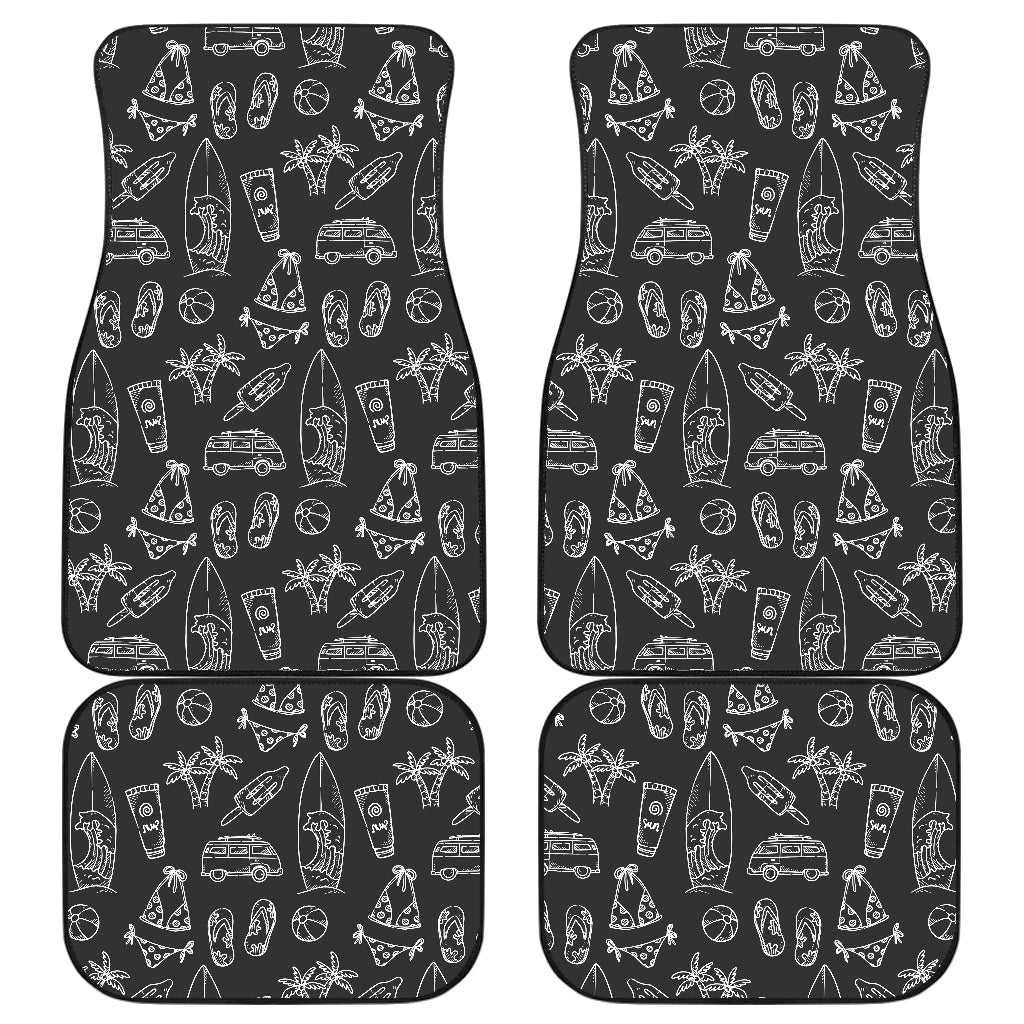 Black White Surfing Pattern Print Front And Back Car Floor Mats/ Front Car Mat