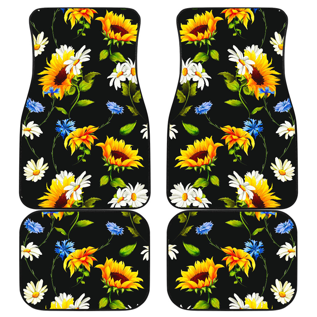 Sunflower Chamomile Pattern Print Front And Back Car Floor Mats/ Front Car Mat
