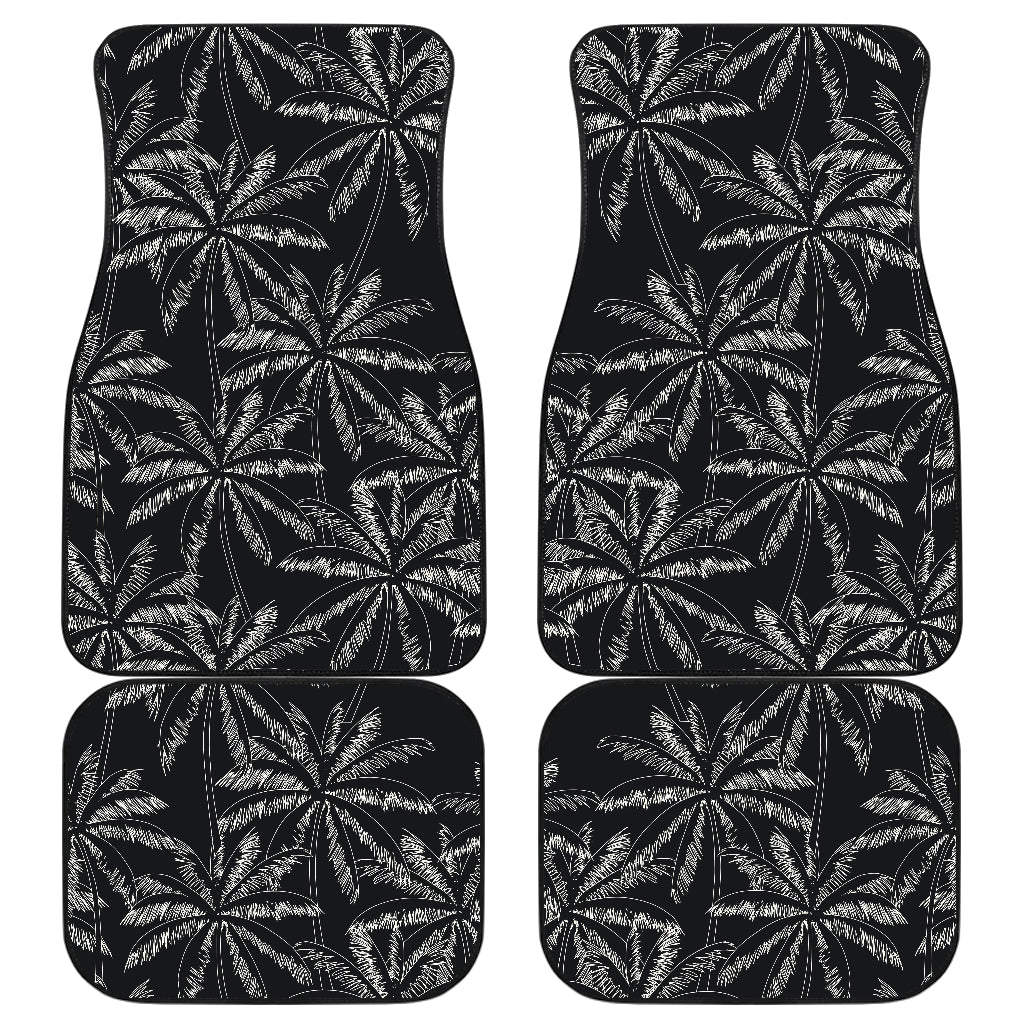 Black White Palm Tree Pattern Print Front And Back Car Floor Mats/ Front Car Mat