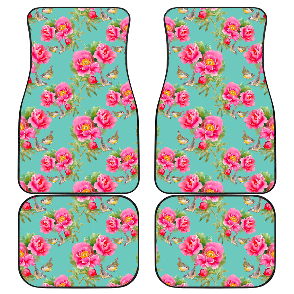 Bird Pink Floral Flower Pattern Print Front And Back Car Floor Mats/ Front Car Mat