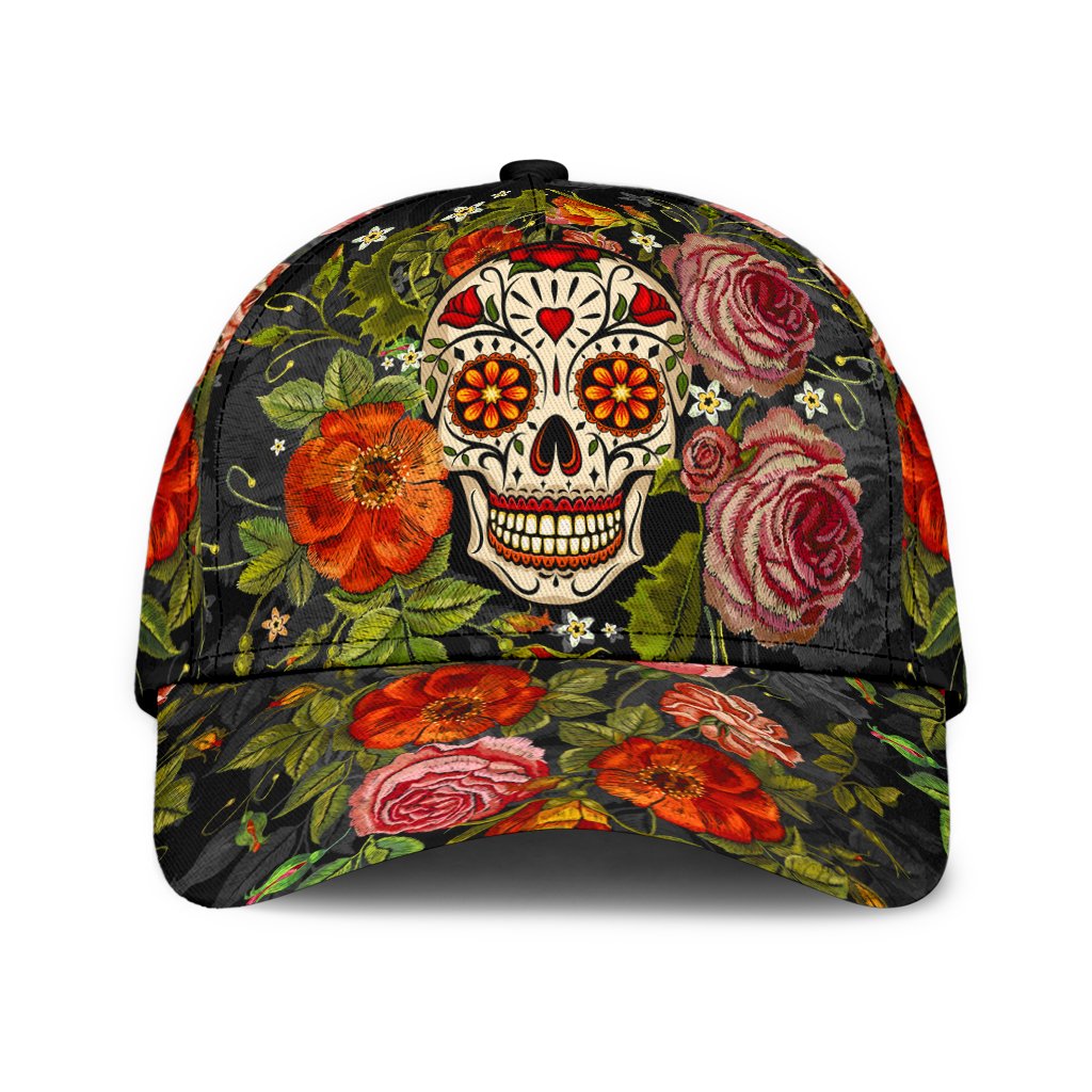 3D Baseball Cap Hat With Skull Flower Patter Skull Cap Hat For Her Women Skull Cap Hat