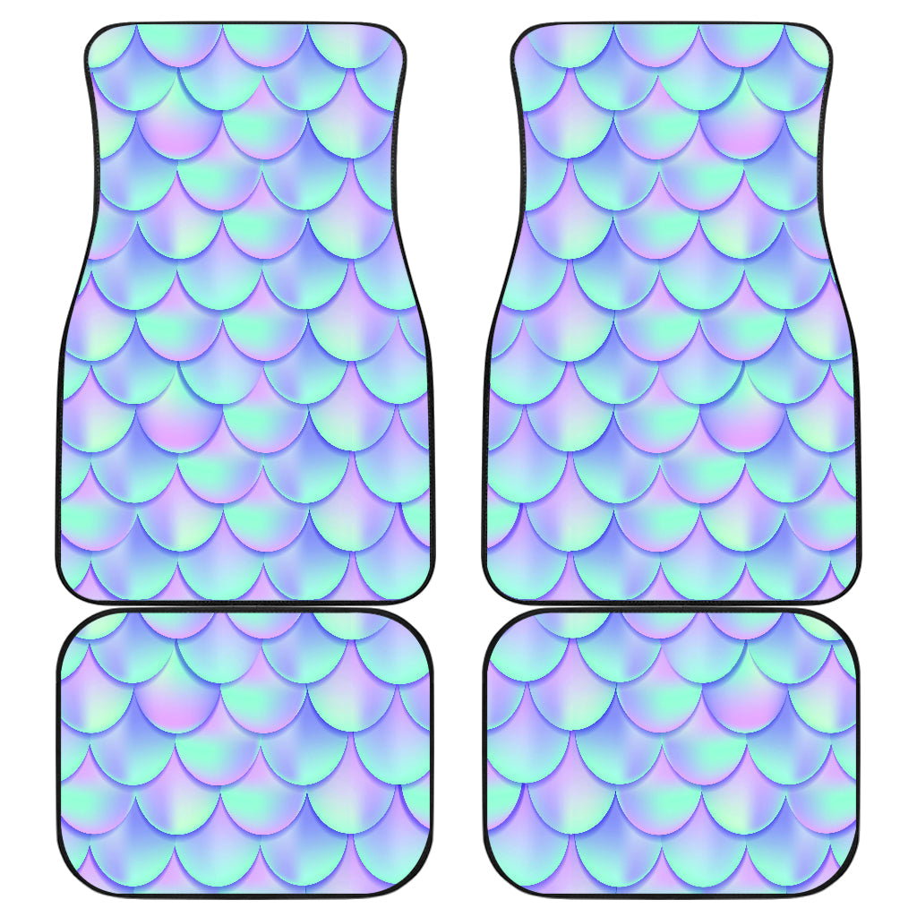 Blue Mermaid Scales Pattern Print Front And Back Car Floor Mats/ Front Car Mat