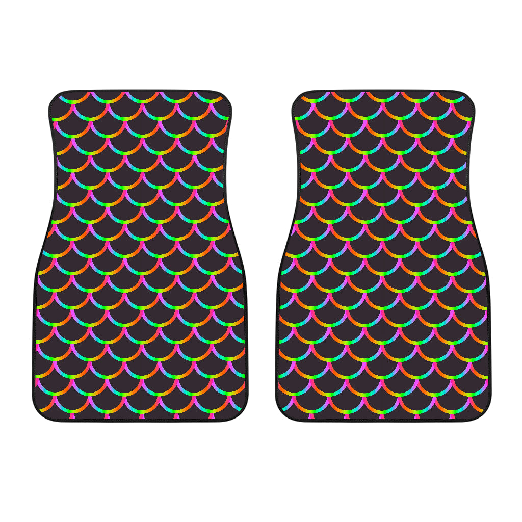 Black Mermaid Scales Pattern Print Front And Back Car Floor Mats/ Front Car Mat