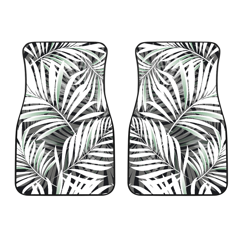 Black White Tropical Leaf Pattern Print Front And Back Car Floor Mats/ Front Car Mat