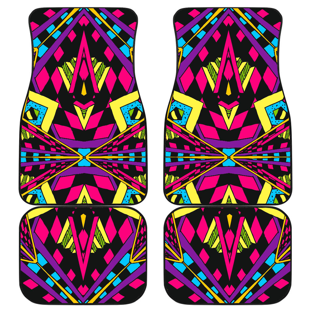 Psychedelic Ethnic Trippy Print Front And Back Car Floor Mats/ Front Car Mat