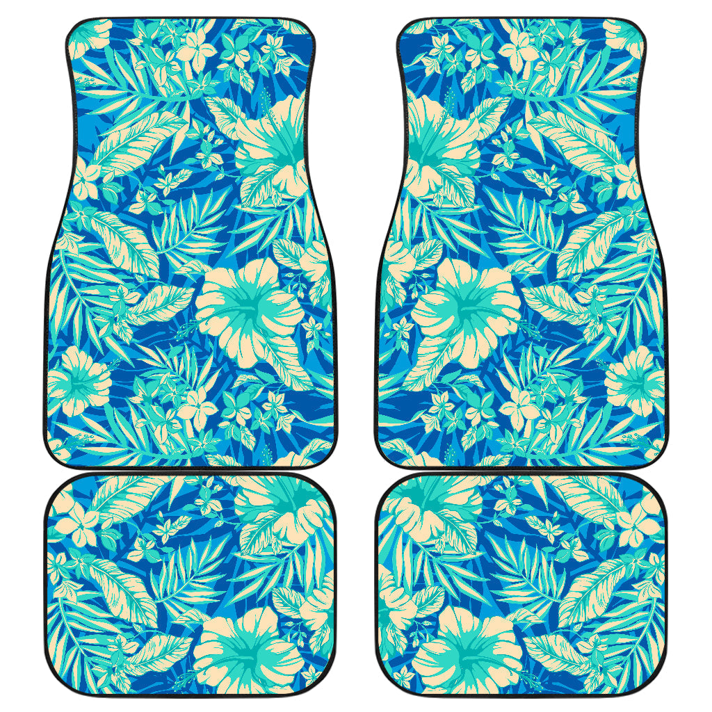 Blue Blossom Tropical Pattern Print Front And Back Car Floor Mats/ Front Car Mat