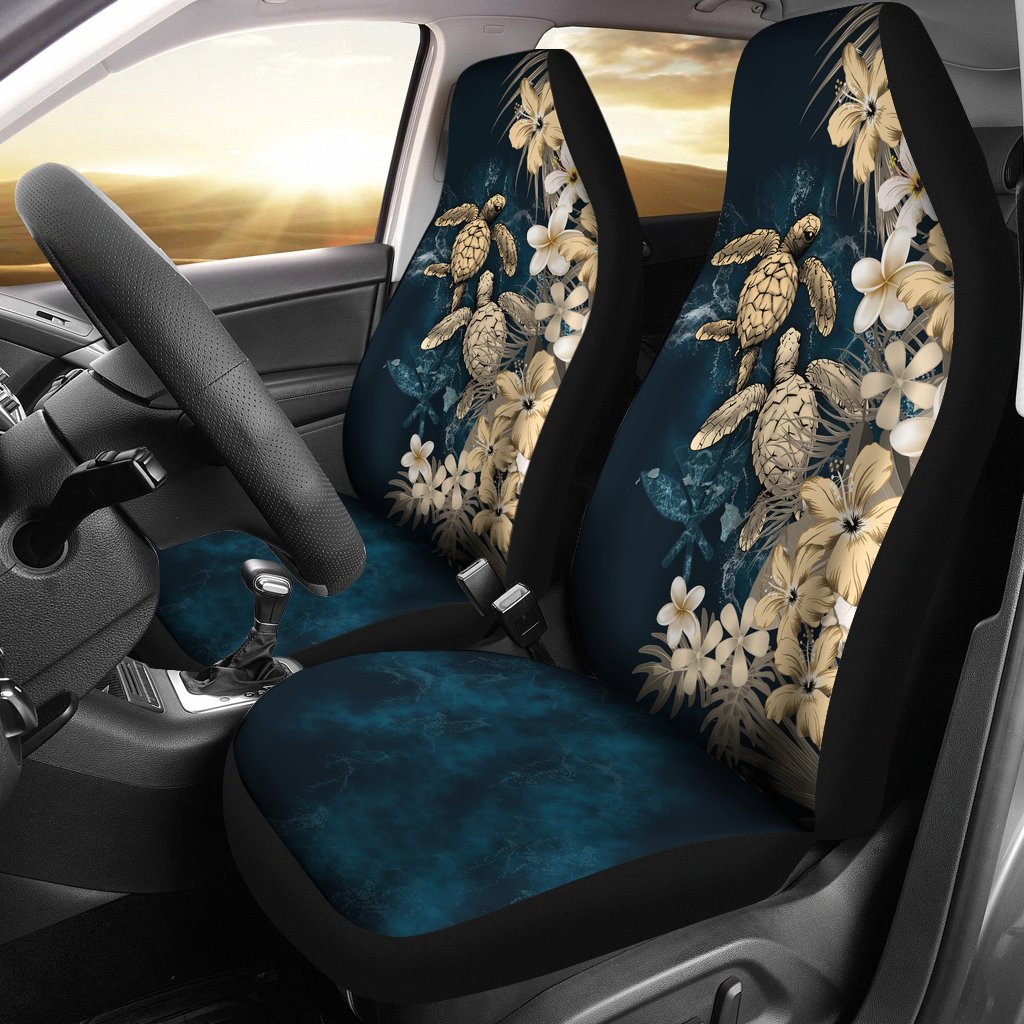 Kanaka Maoli Hawaiian Car Seat Covers Sea Turtle Tropical Hibiscus And Plumeria Gold