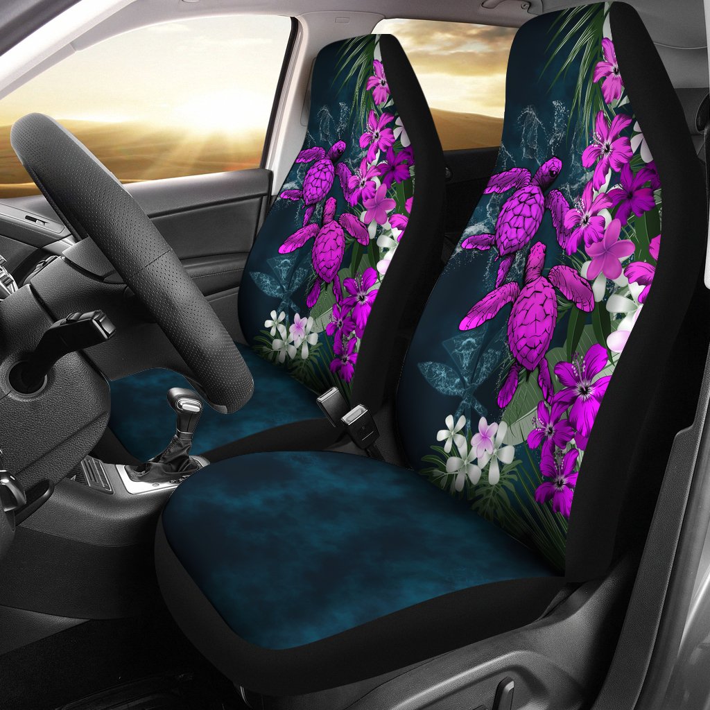 Kanaka Maoli (Hawaiian) Car Seat Covers Sea Turtle Tropical Hibiscus And Plumeria Purple