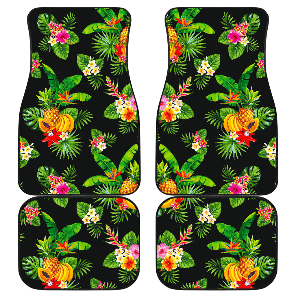Black Tropical Hawaiian Pattern Print Front And Back Car Floor Mats/ Front Car Mat