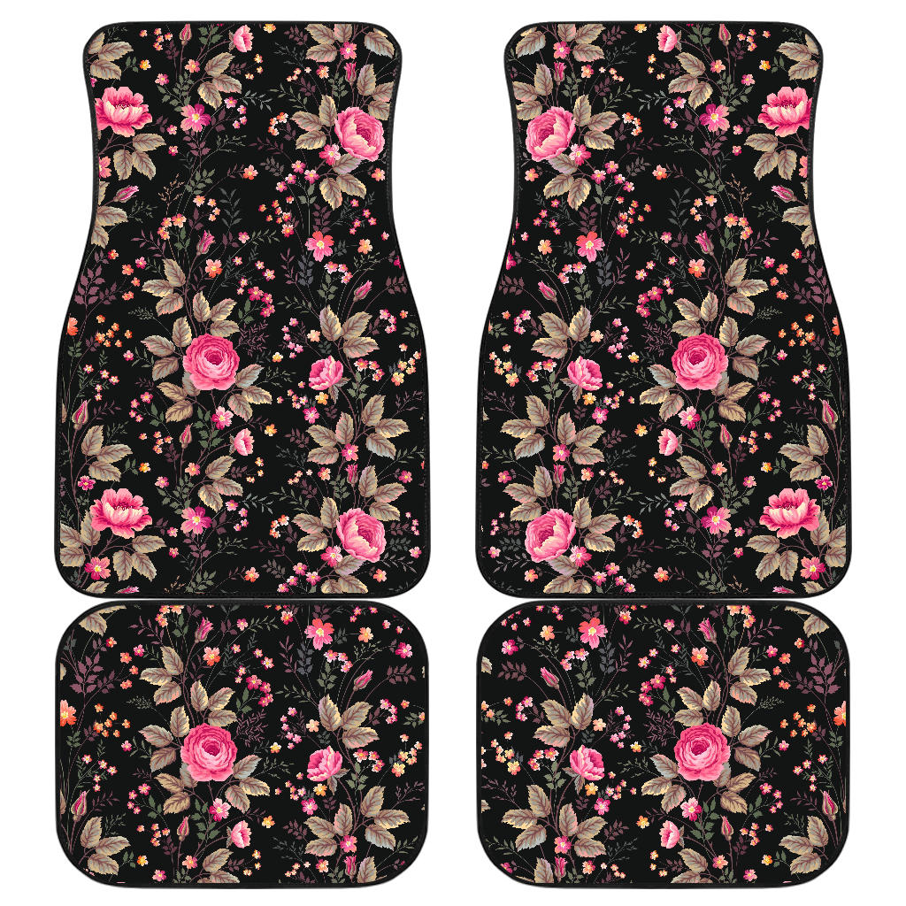 Pink Floral Flower Pattern Print Front And Back Car Floor Mats/ Front Car Mat