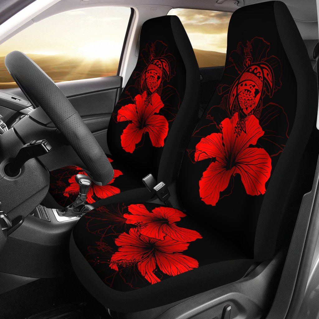 Hawaii Hibiscus Front Car Seat Cover Turtle Map Red