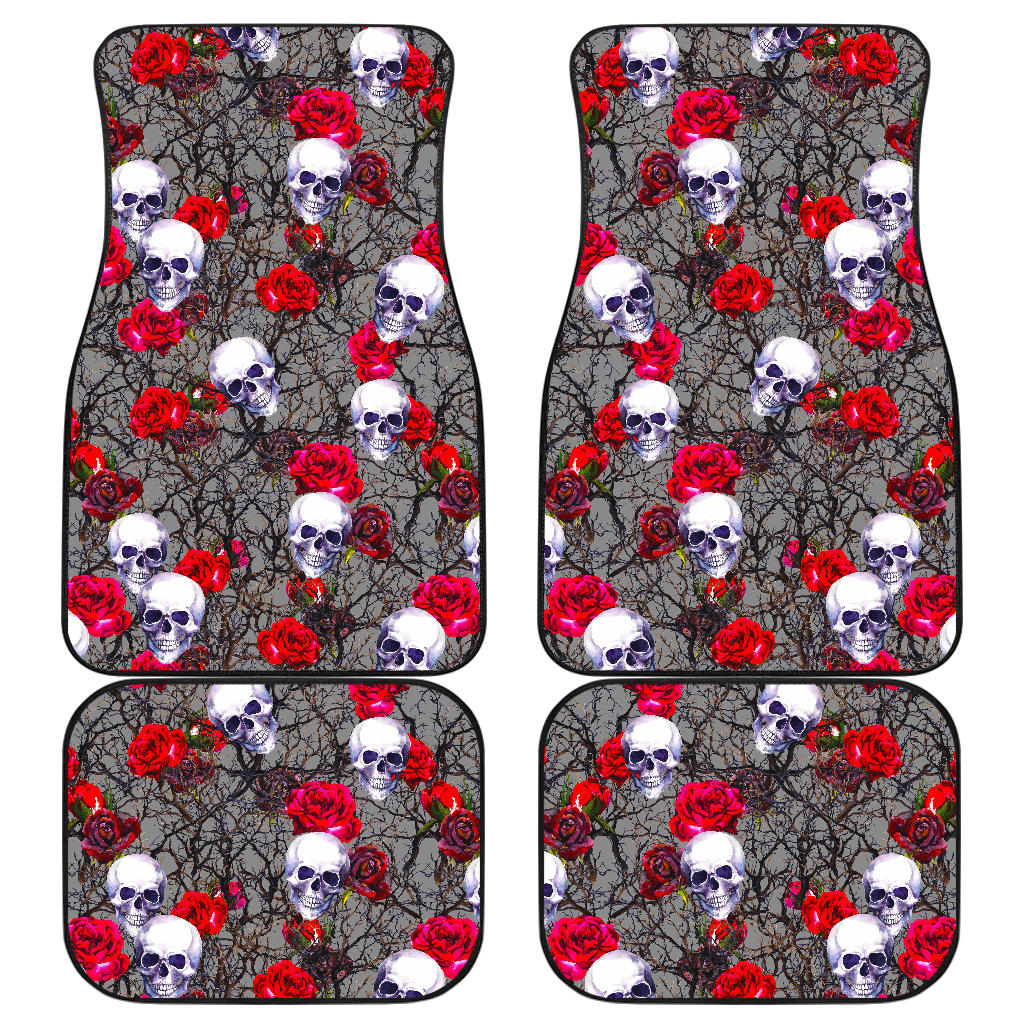 Rose Branch Skull Pattern Print Front And Back Car Floor Mats/ Front Car Mat