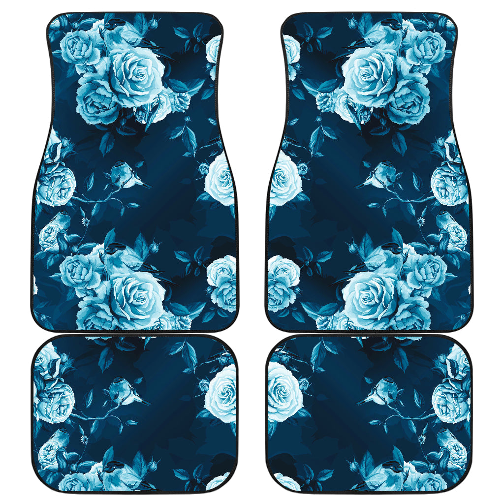 Blue Rose Floral Flower Pattern Print Front And Back Car Floor Mats/ Front Car Mat