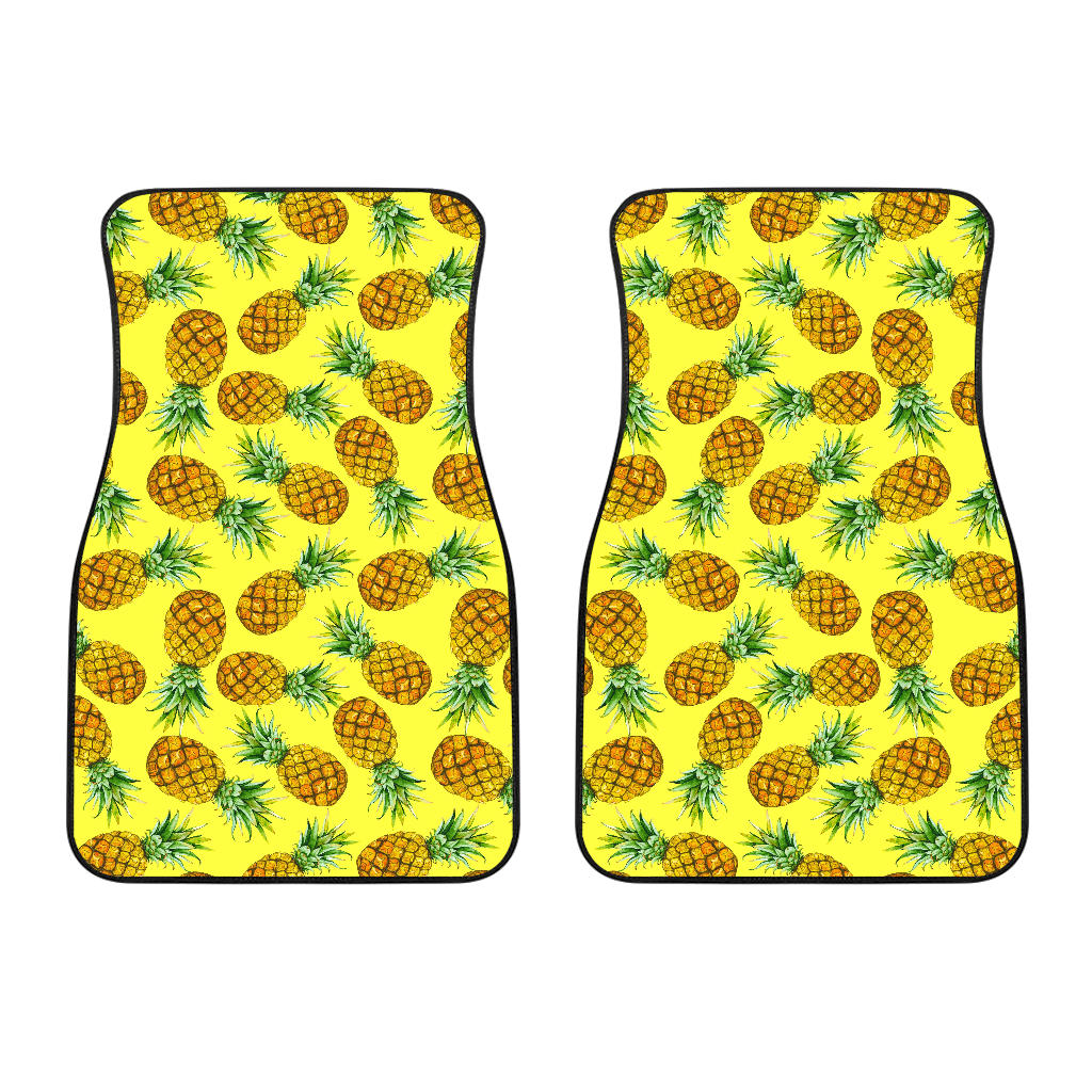 Pastel Yellow Pineapple Pattern Print Front And Back Car Floor Mats/ Front Car Mat
