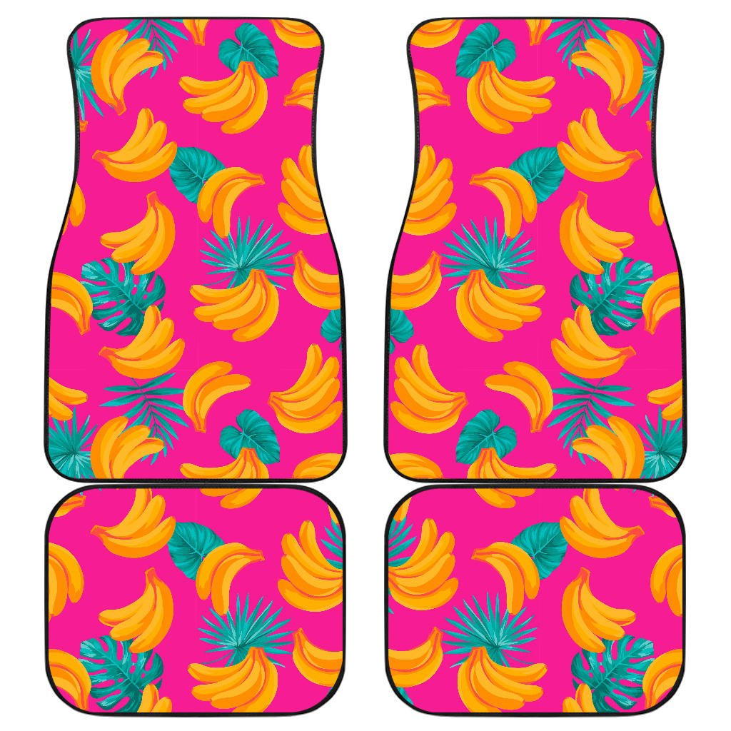 Pink Tropical Banana Pattern Print Front And Back Car Floor Mats/ Front Car Mat