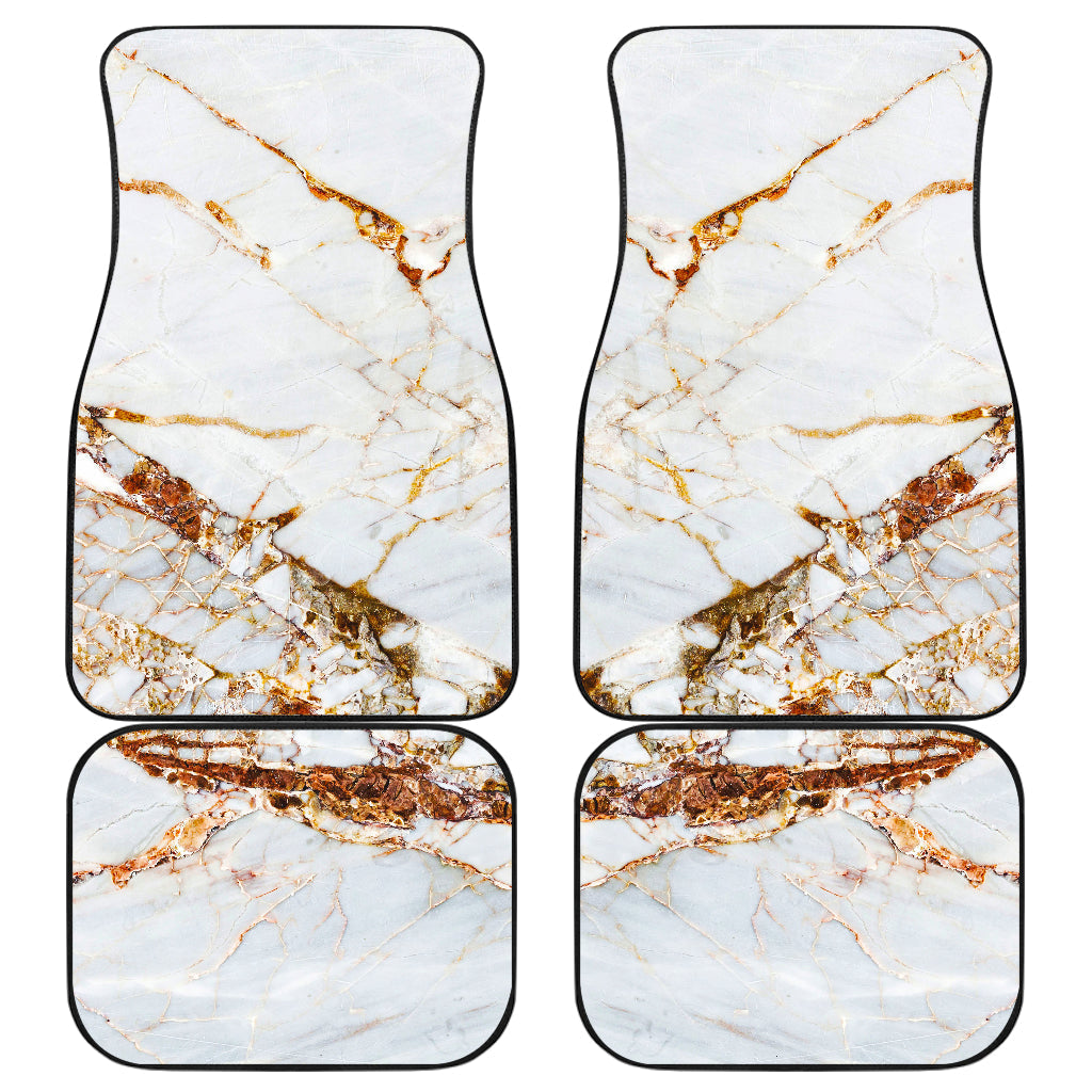 White Gold Grunge Marble Print Front And Back Car Floor Mats/ Front Car Mat