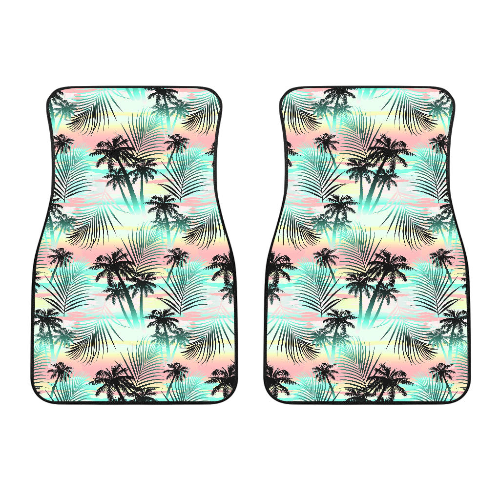 Pastel Palm Tree Pattern Print Front And Back Car Floor Mats/ Front Car Mat