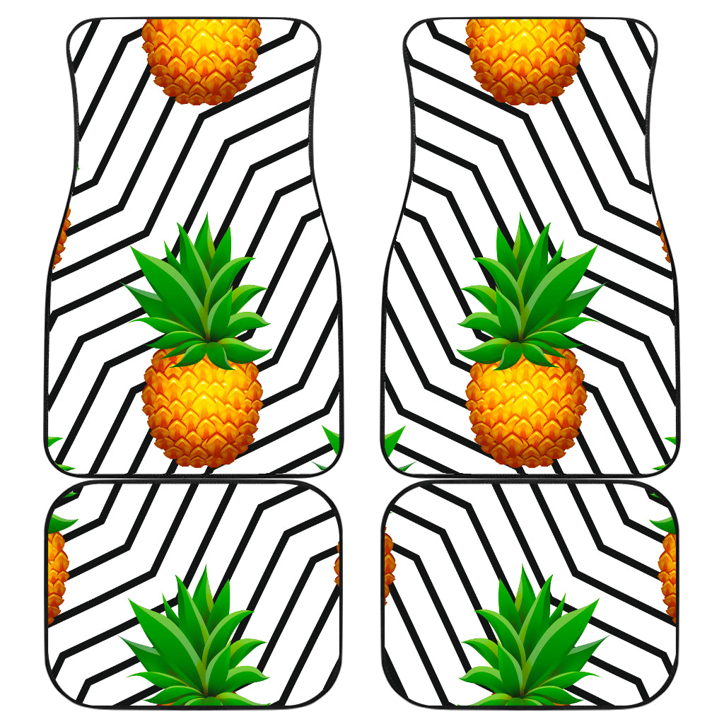 Black Geometric Pineapple Pattern Print Front And Back Car Floor Mats/ Front Car Mat