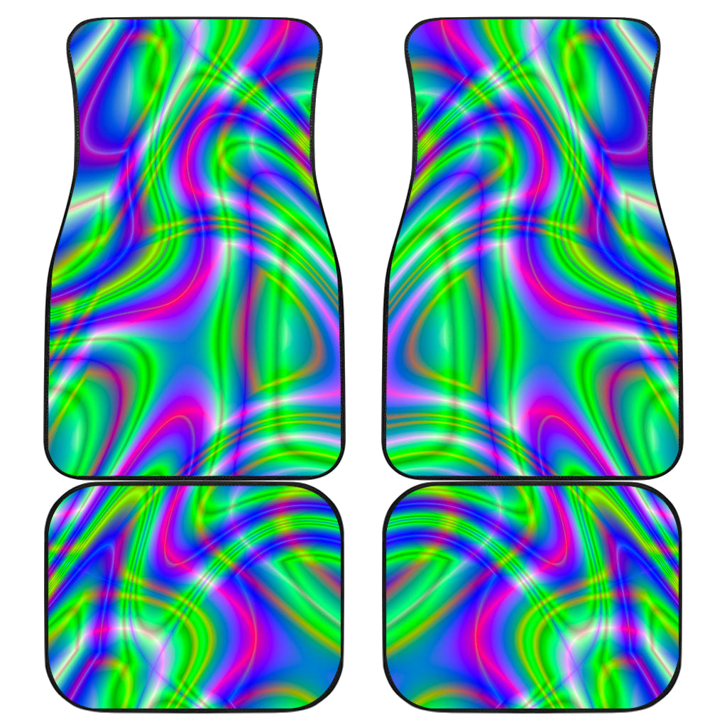 Neon Green Psychedelic Trippy Print Front And Back Car Floor Mats/ Front Car Mat