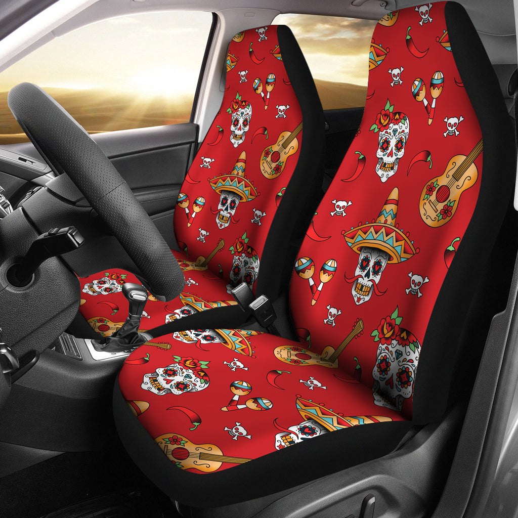 Red Sugar Skull Universal Fit Car Seat Covers