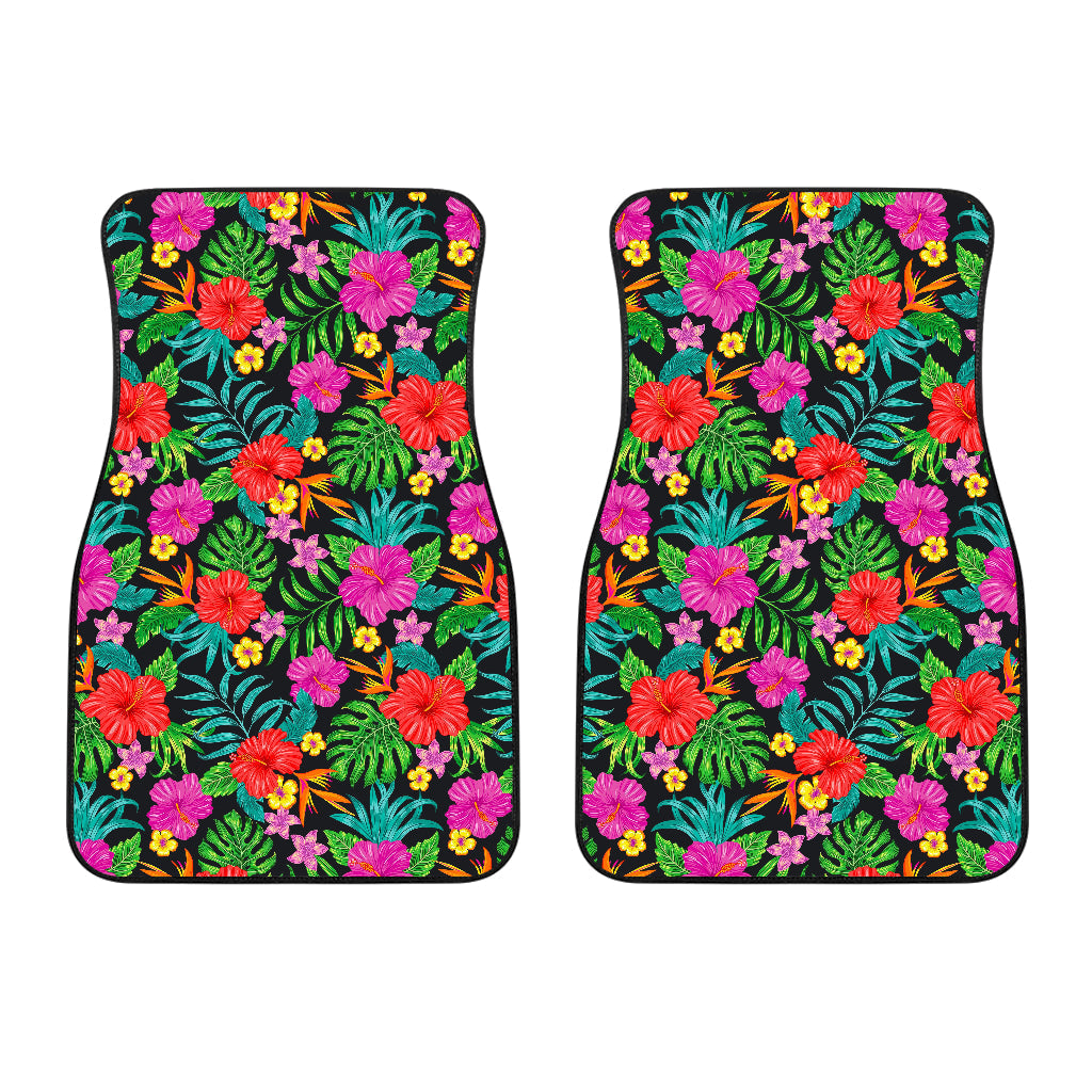 Colorful Hibiscus Flowers Pattern Print Front And Back Car Floor Mats/ Front Car Mat
