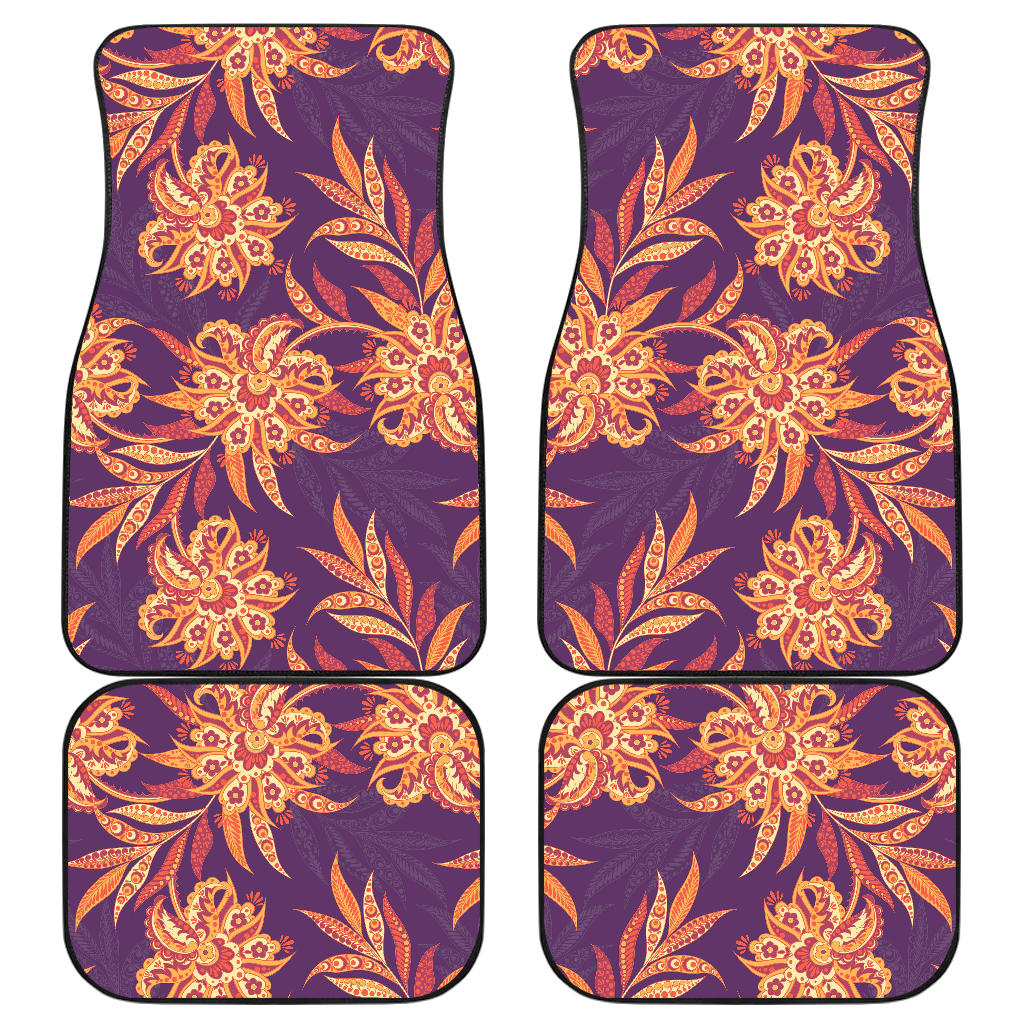 Tangerine Floral Bohemian Pattern Print Front And Back Car Floor Mats/ Front Car Mat