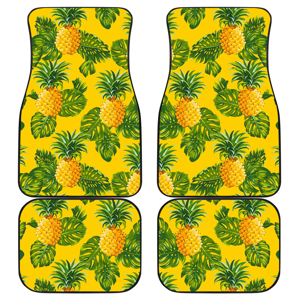 Yellow Tropical Pineapple Pattern Print Front And Back Car Floor Mats/ Front Car Mat