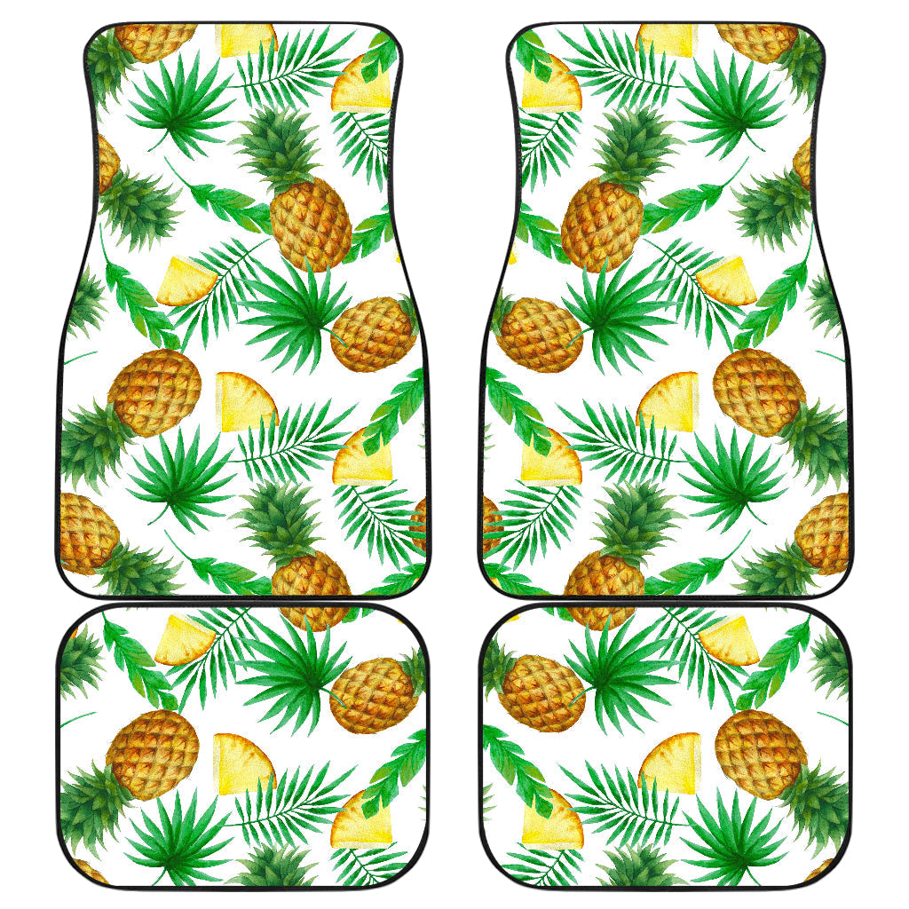 White Watercolor Pineapple Pattern Print Front And Back Car Floor Mats/ Front Car Mat