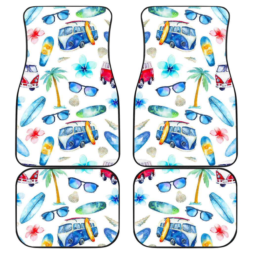 Watercolor Surfing Pattern Print Front And Back Car Floor Mats/ Front Car Mat