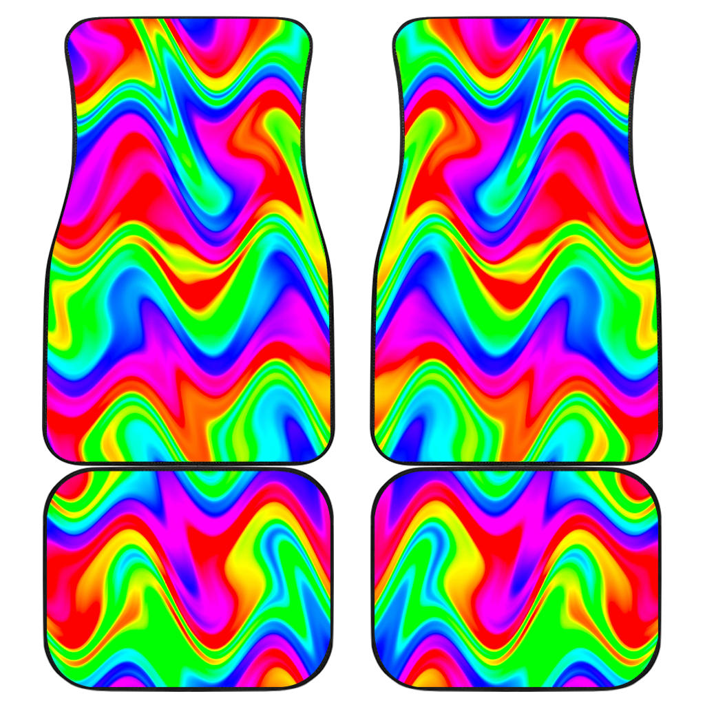 Psychedelic Rainbow Trippy Print Front And Back Car Floor Mats/ Front Car Mat