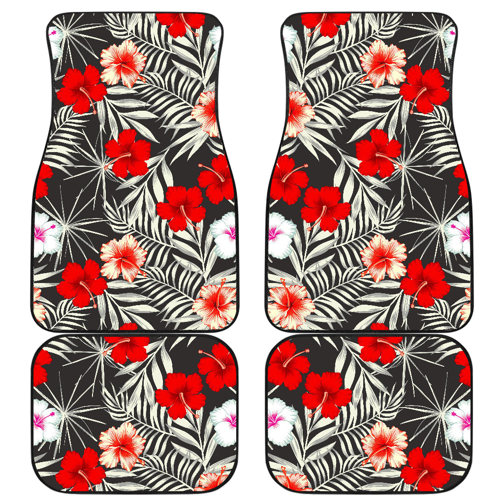 White Tropical Hibiscus Pattern Print Front And Back Car Floor Mats/ Front Car Mat