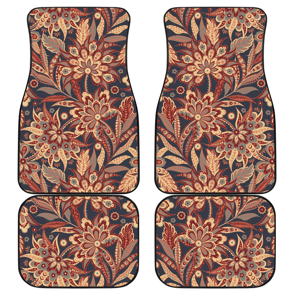 Brown Floral Bohemian Pattern Print Front And Back Car Floor Mats/ Front Car Mat