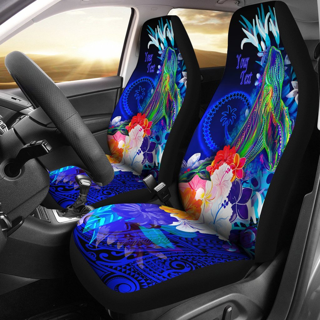 Personalised Chuuk Car Set Covers Humpback Whale with Tropical Flowers (Blue)